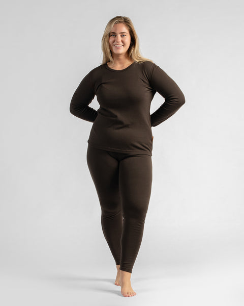 2-teiliges Set aus Langarmshirt und Leggings für Damen in 250 Schokoladenbraun