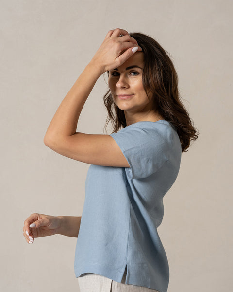 Linen T-Shirt Top Emma Cloudy Blue