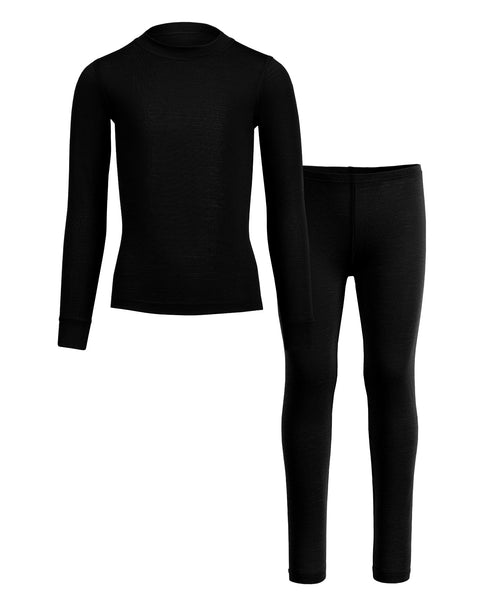 Kids' 160 Long Sleeve & Bottom 2-Piece in Black color, front view.