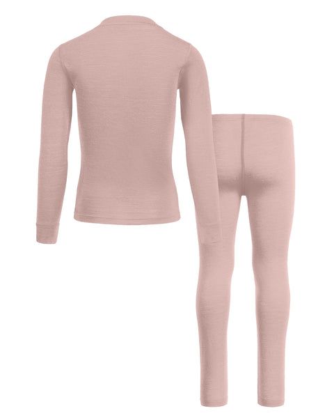 Dusty pink long-sleeve top and leggings set on a white background