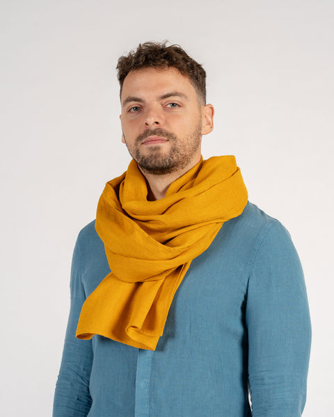 Linen Scarf for Men Spicy Yellow