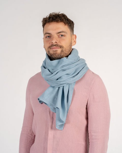 Linen Scarf for Men Cloudy Blue