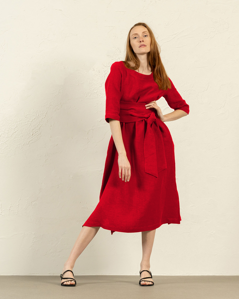 3/4 Sleeve Obi Wrap Dress Miley Pure Red