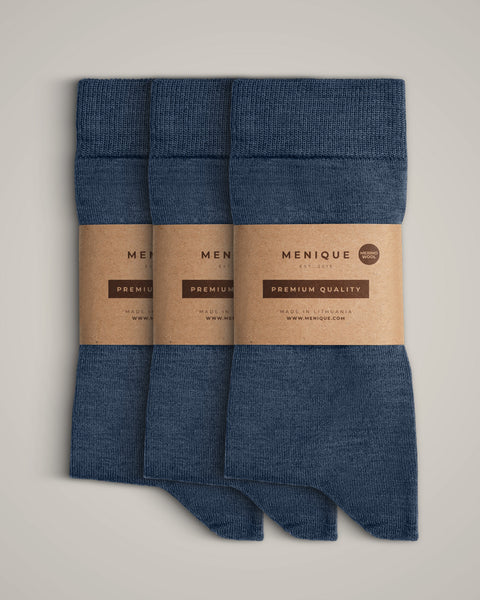 Men’s 3-pack thin Merino wool socks in blue – breathable, moisture-wicking, and durable everyday comfort.