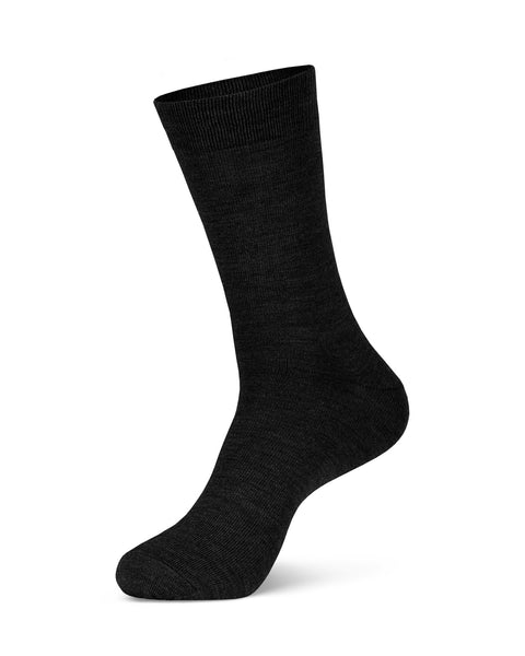 Men's Merino Crew Socks in black color in a white background, side view