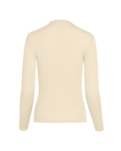 Damen Natur 100% Merino Langarm-Rundhals-Shirt