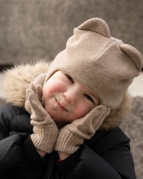 Kids Knitted Balaclava & Gloves 2-Piece Set Creamy beige