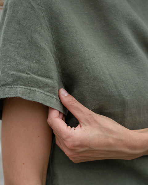 Leinen T-Shirt Top Emma Stone Grün