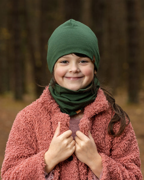Kids Merino Beanie Hat Dark green