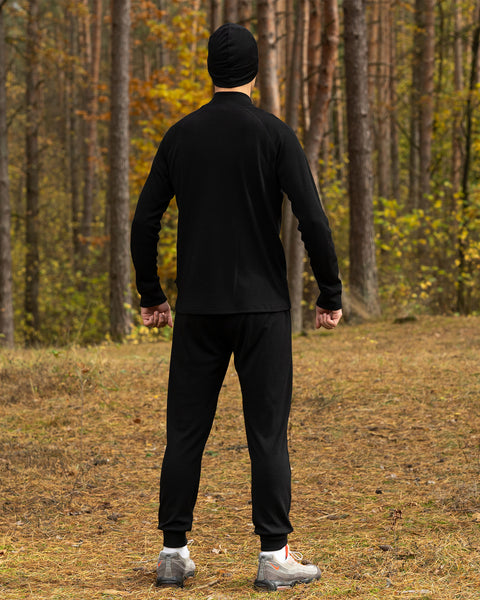 Men's Merino 250 Set of Zip Neck Top & Jogger Sweatpants Black
