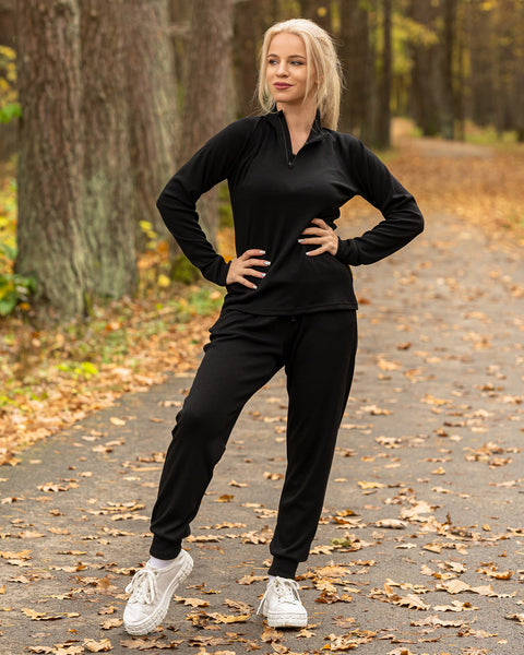 Women's Merino 250 Set of Zip Neck Top & Jogger Sweatpants Black
