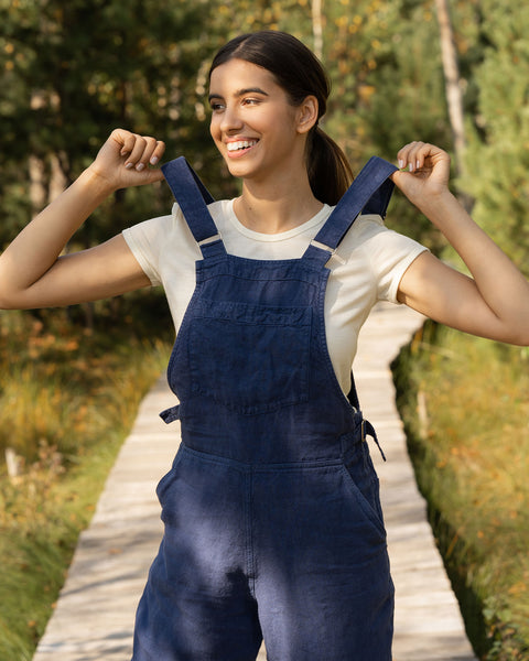 Linen Pinafore Jumpsuit Nicci Storm Blue