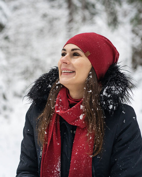 Damen Merino Mütze Royal Cherry
