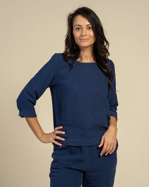 Linen Blouse Nora Storm Blue