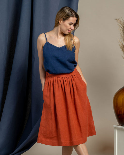 Linen Midi Skirt Sophia Cinnamon Red