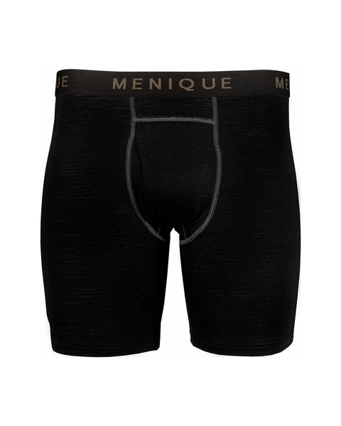 The Menique men's boxer underwear in color black, white background.