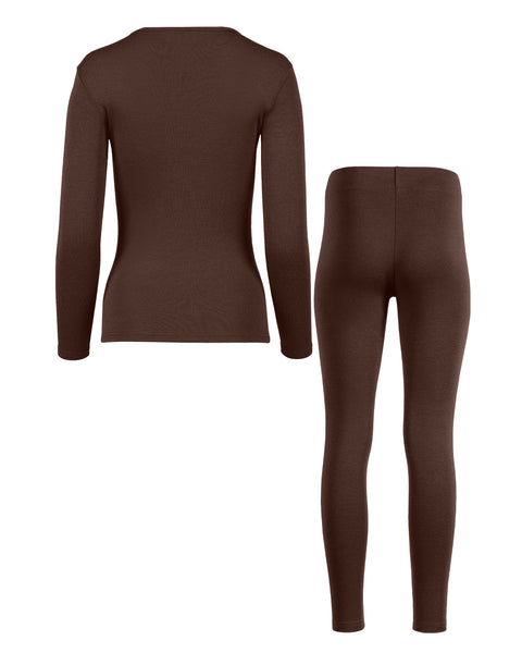 Damen 250 Langarmshirt &amp; Leggings 2-teilig Braun
