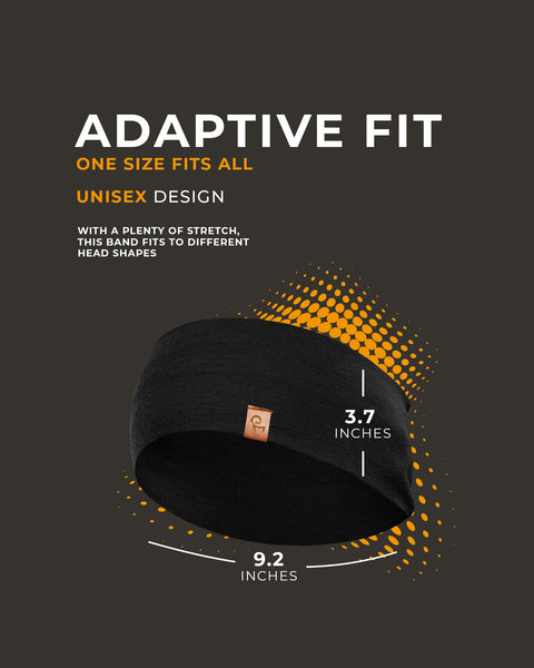 Schwarzes Stirnband mit Maßangaben auf dunklem Hintergrund