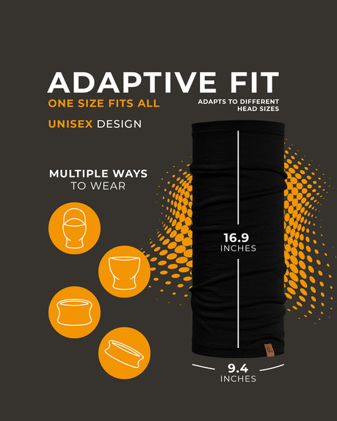 Schwarzes Stirnband mit Text und Symbolen auf dunklem Hintergrund