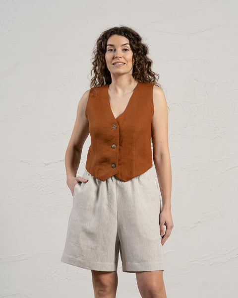 Linen Vest Ava in almond brown color and linen pants