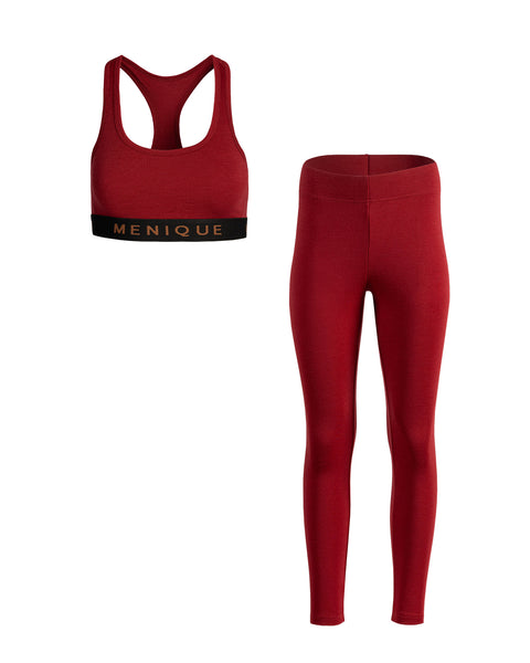 Packshot of women's merino wool bra and leggings set