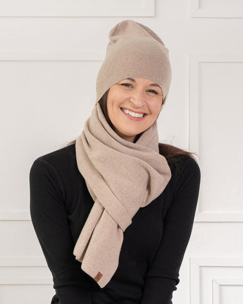 Women's Knit Beanie &amp; Scarf Merino &amp; Cashmere 2-Piece Set