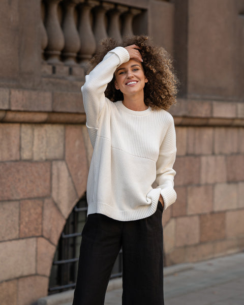 Women's Knit Cotton Sweater Sonata White