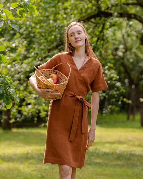 Linen Wrap Dress Eliana Almond Brown