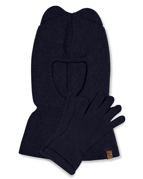 Kids' Knit Balaclava &amp; Gloves Cotton 2-Piece Set Blue