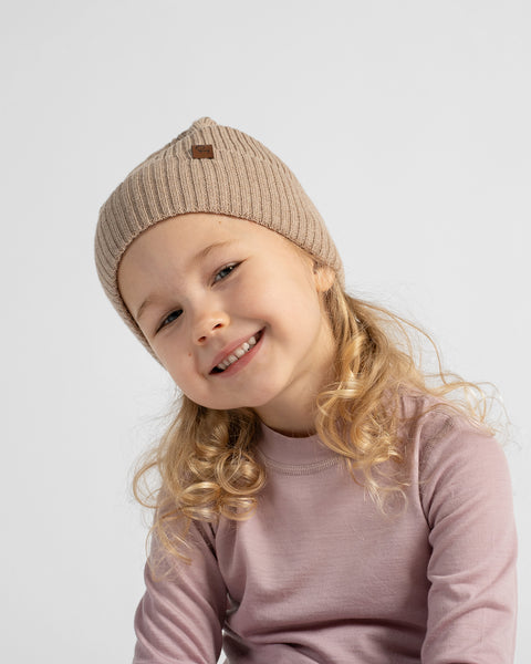 Gerippte Strickmütze für Kinder aus 100% Merinowolle