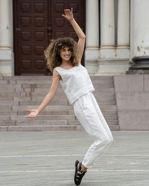 Linen Matching 2-Piece Set of Ana Crop Top &amp; Dakota Pants in pure white