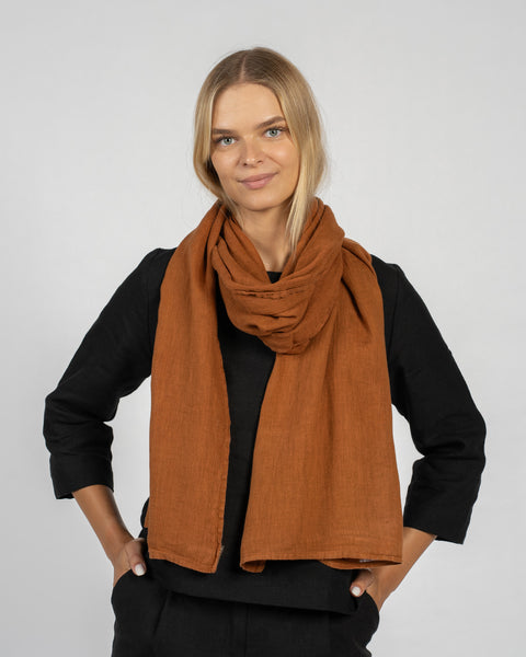 Wide Women's Linen Scarf Almond Brown