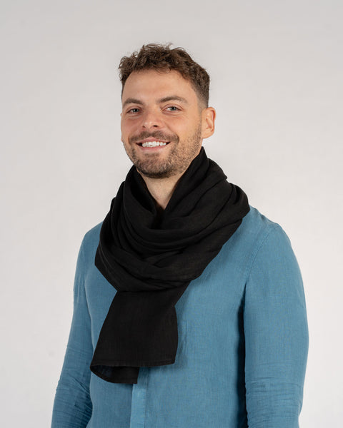 Linen Scarf for Men Black