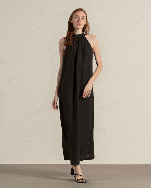 Maxi Halterneck Dress Rachel in pure black color