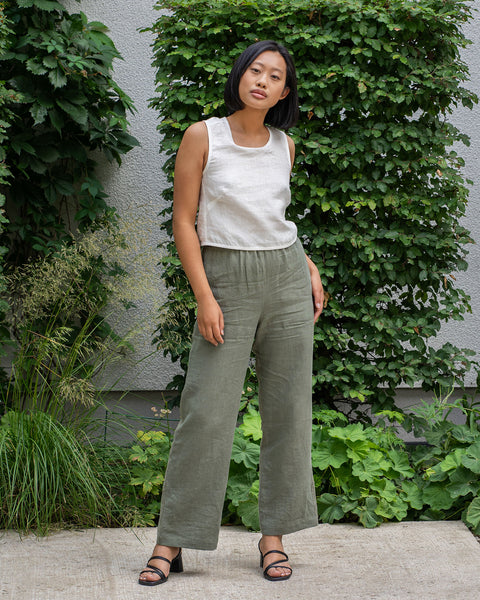 Linen Cross Back Crop Top Serena Pure White