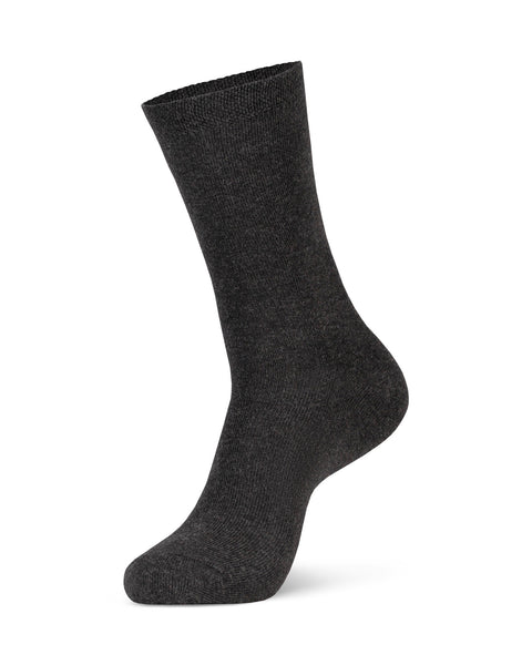 The menique men's mid-crew cotton socks in dark gray color in a white background, side view.