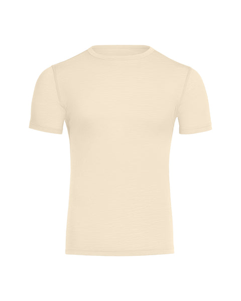 The menique men's 160 Merino wool T-Shirt in natural color, white background.