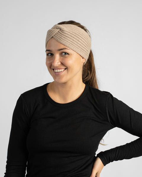 Weiches, warmes geripptes Merino-Strickstirnband für Damen