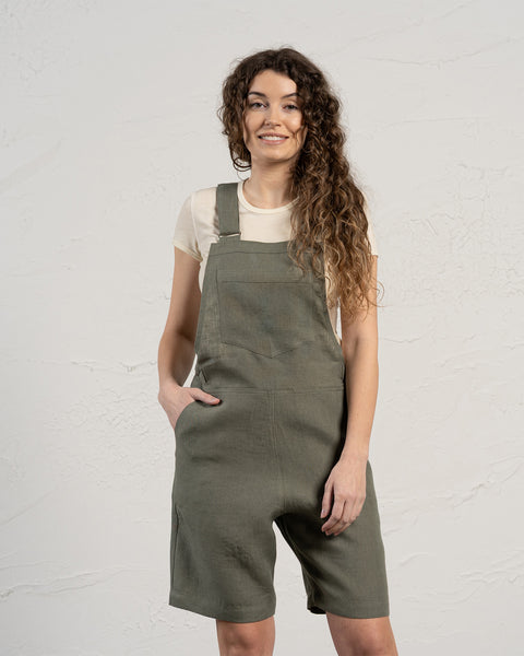 Linen Romper Nino in Stone Green Color