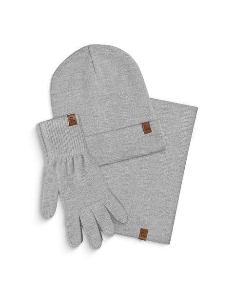 Women's Knitted Beanie, Gaiter &amp; Gloves 3-Piece Set Light Gray
