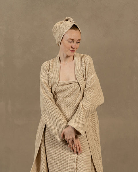 Waffle Hair Towel in sand brown