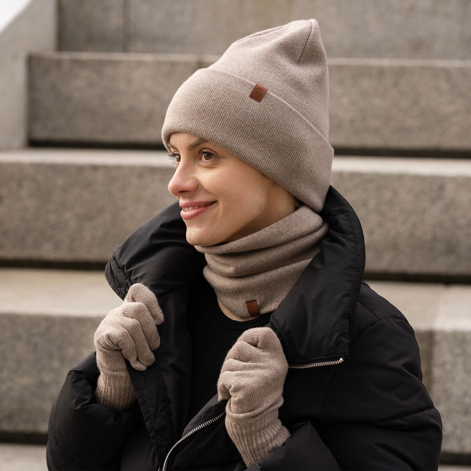 Women's Knitted Beanie, Gaiter & Gloves 3-Piece Set