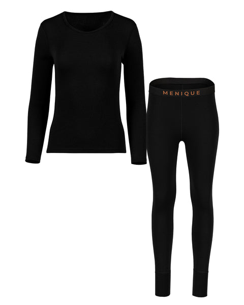 Women's 250 Merino 2-Piece Set of Long Sleeve &amp; Bottoms Black