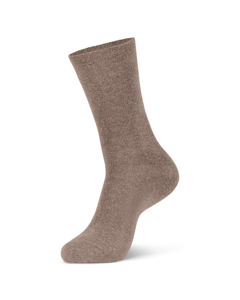 Women's Cotton Mid-Crew Socks in beige color in a white background, side view.