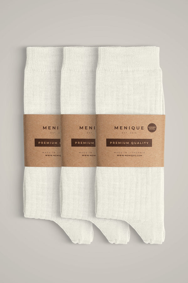 Women’s 85% Merino Wool Rib Thin Socks 3-Pack in Natural White – sustainable, thin, and stylish everyday wool socks.