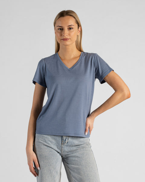 Damen Merino Regular Fit V-Ausschnitt T-Shirt