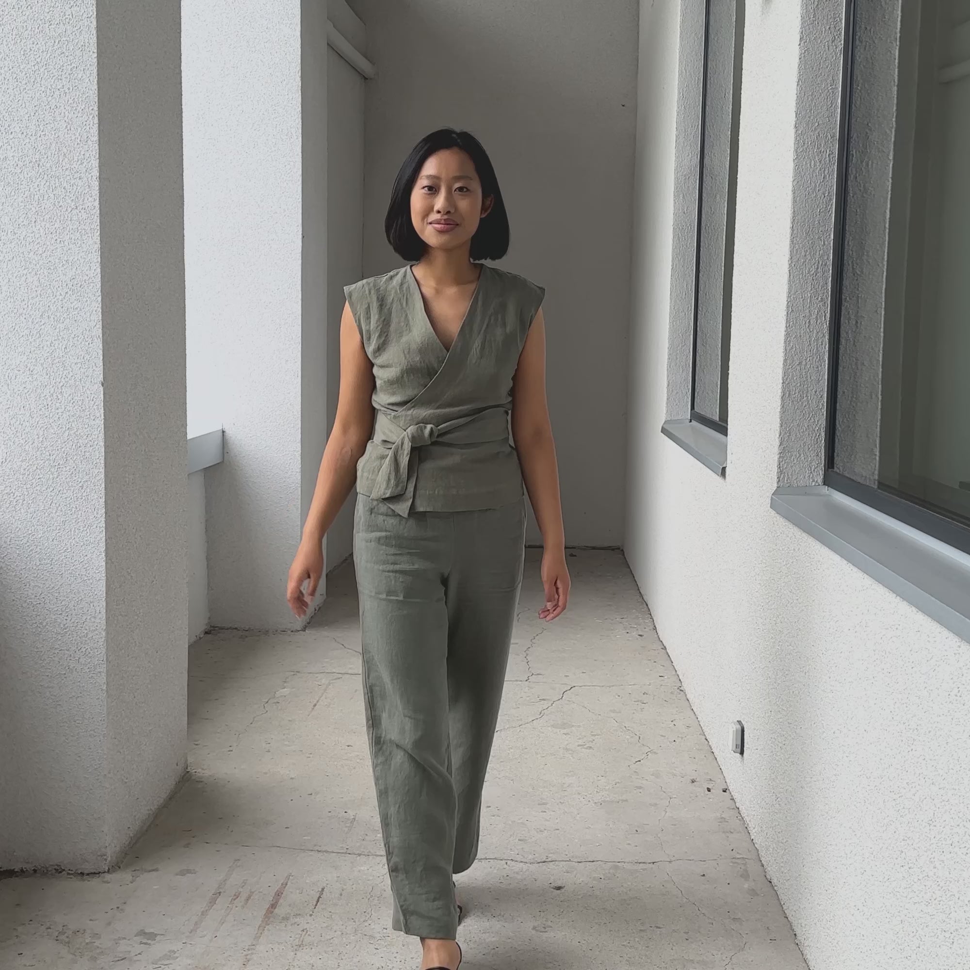 Ärmelloses Leinen-Kimono-Wickeltop Ruby