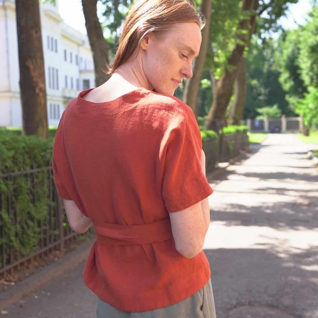 Leinen Wickelbluse Lila