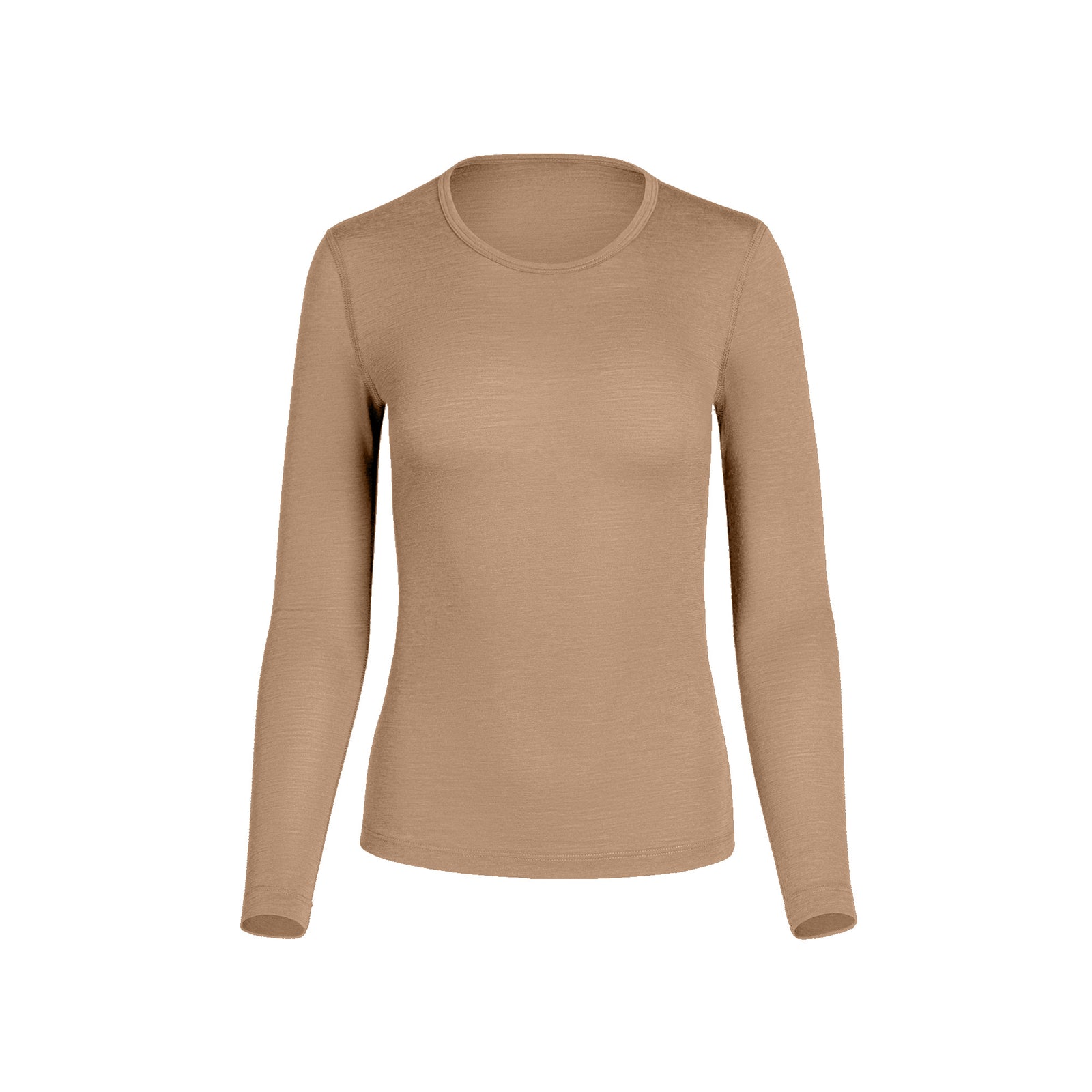 Person wearing a beige outfit sitting cross-legged on a white background