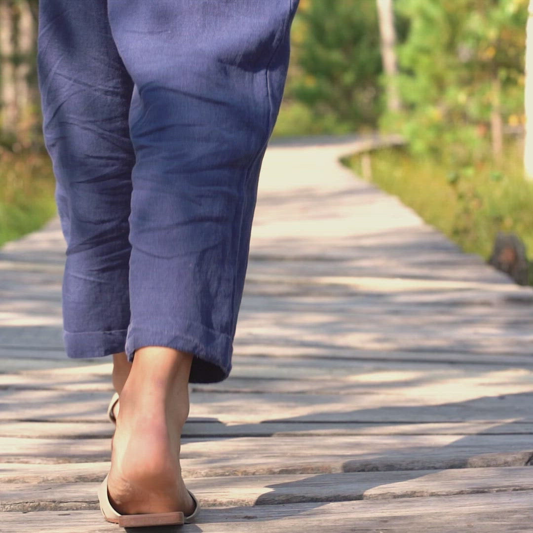 Leinen Latzhosen Jumpsuit Nicci Storm Blue